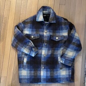Zara Blue and Black Checkered Jacket